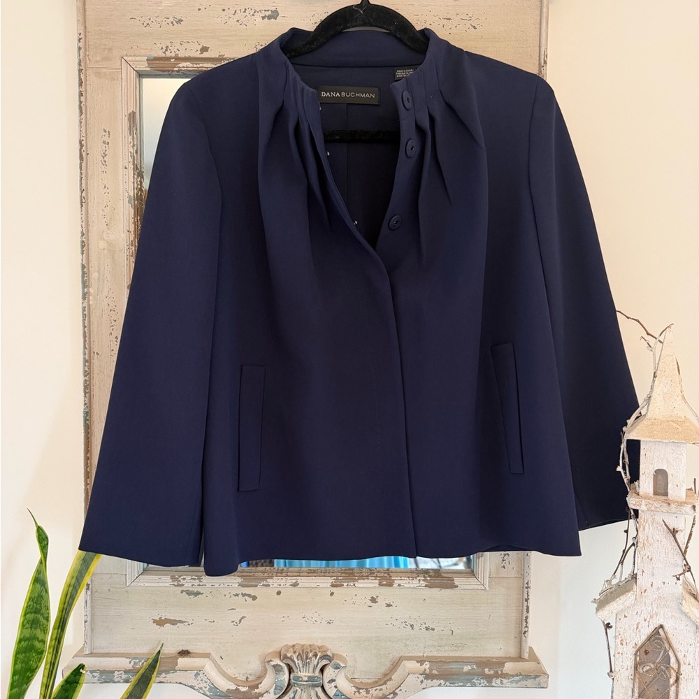 Dana Buchman Navy Short Blazer with Stand Collar